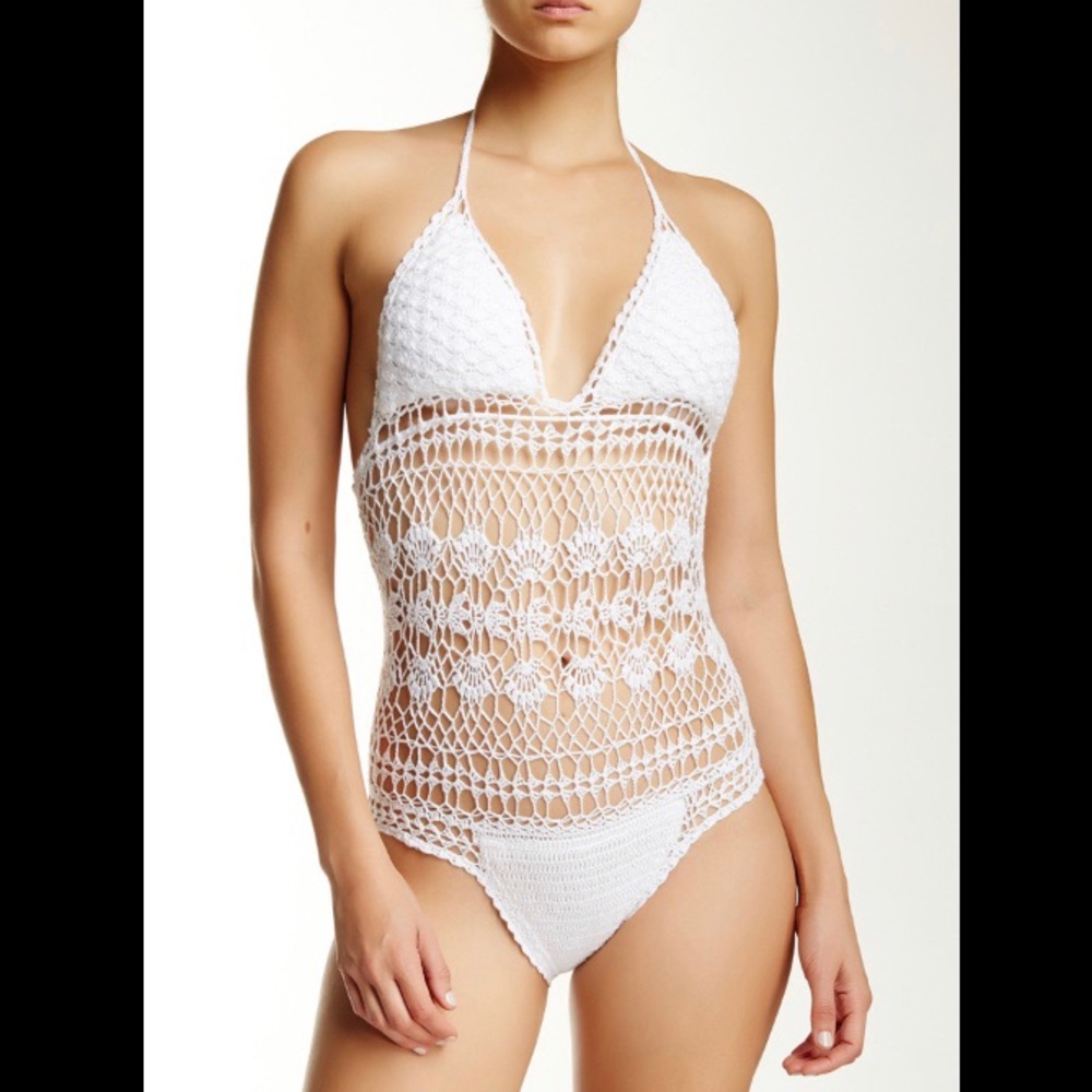 NWT Beauty and the Beach White Crochet One Piece